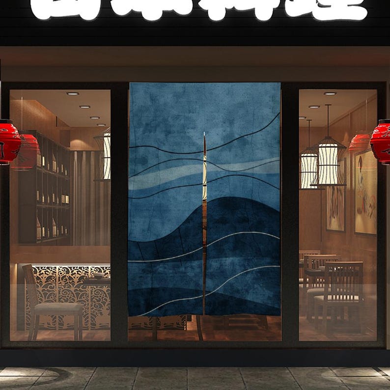 Japanese Noren, Japanese Door Curtain, Japanese Abstract Blue Wave Curtain, Doorway Curtain, Japanese Traditional Noren Door Curtain, Japanese Wave curtain
