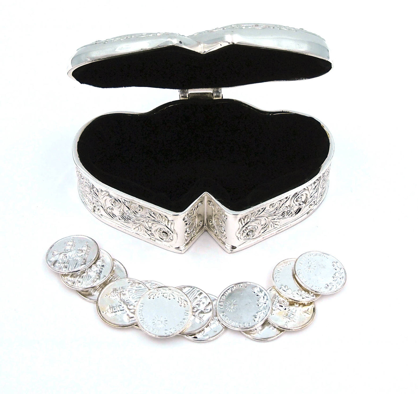 Elegant Silver Double Heart Wedding Arras with 13 coins set, Ring Box, Arras de Boda Wedding Unity Coins, Great Wedding Gift Idea