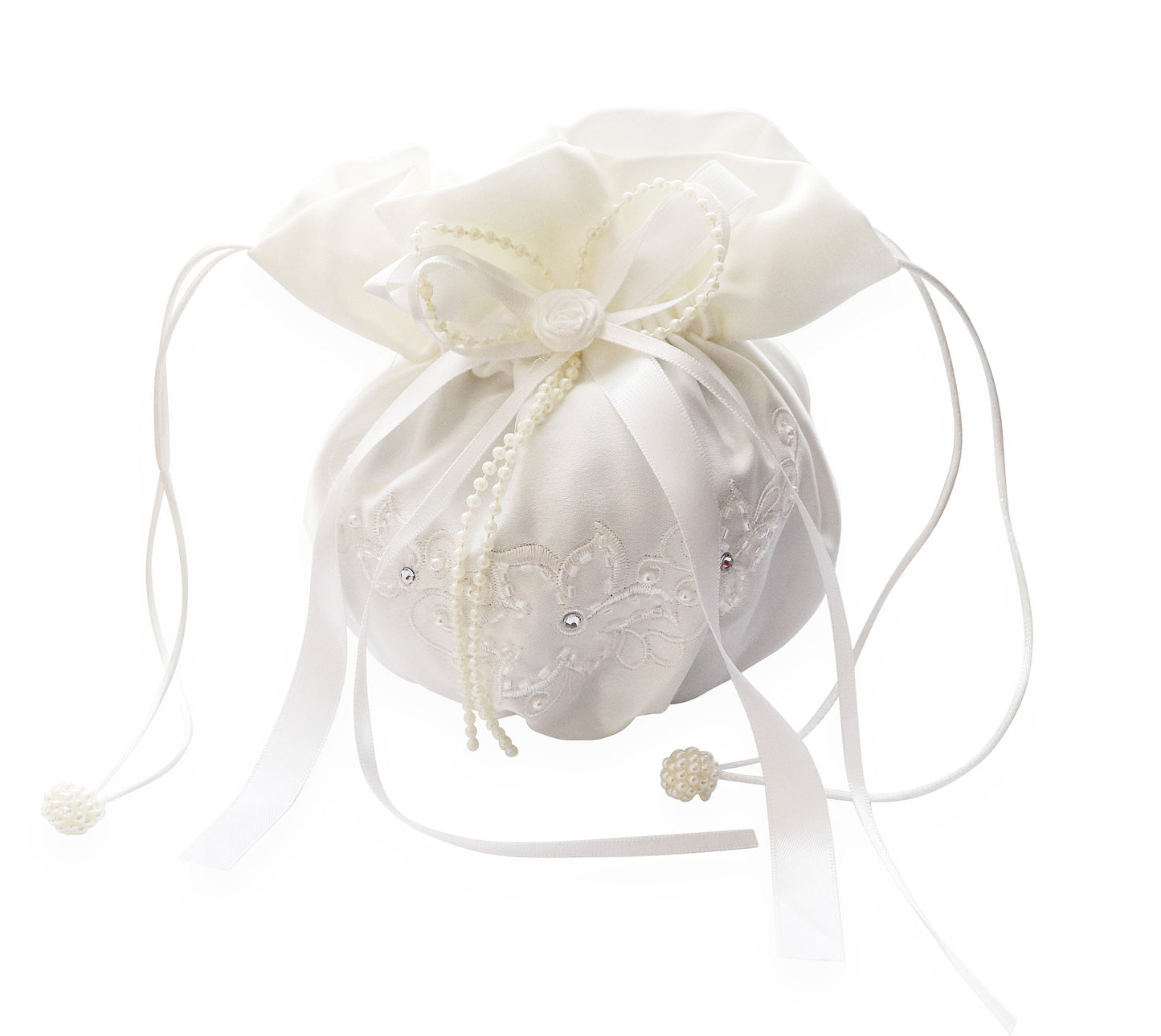 Bridal bag, Money bag, Wedding Money Bag, Dollar Dance Bag, Wedding Drawstring Bridal Favor Accent Money Bag with Satin Flower, White