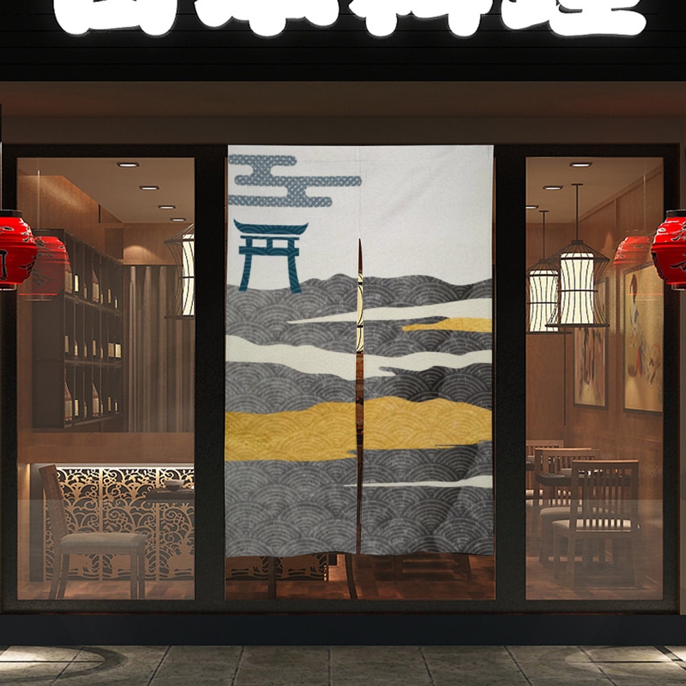 Japanese Noren, Japanese Door Curtain, Japanese Pattern Hemp Curtain, Landscape Noren Panel, Door Curtain