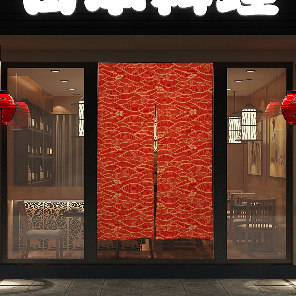 Japanese Noren, Japanese Door Curtain, Japanese Pattern Hemp Curtain, Red Door Curtain 34" x 56"