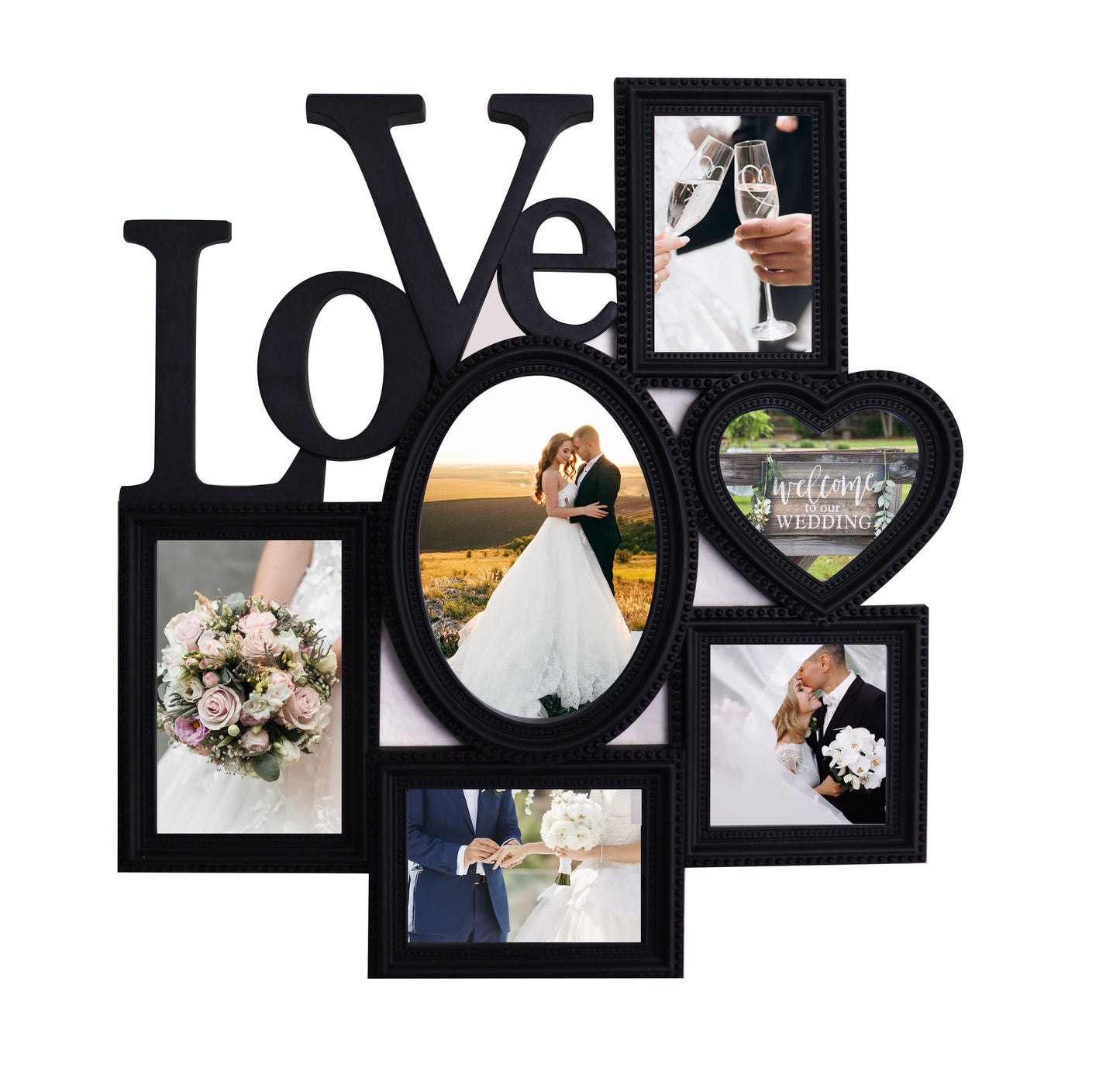 Multi Opening Photo Frame Love White Collage Frame, Photo Frame, Decorative Wall Hanging Collage Picture Frame , Black