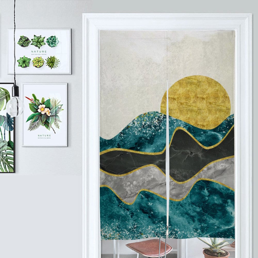 Japanese Noren, Japanese Door Curtain, Japanese Pattern Hemp Curtain, Japan art Wave, Door Curtain