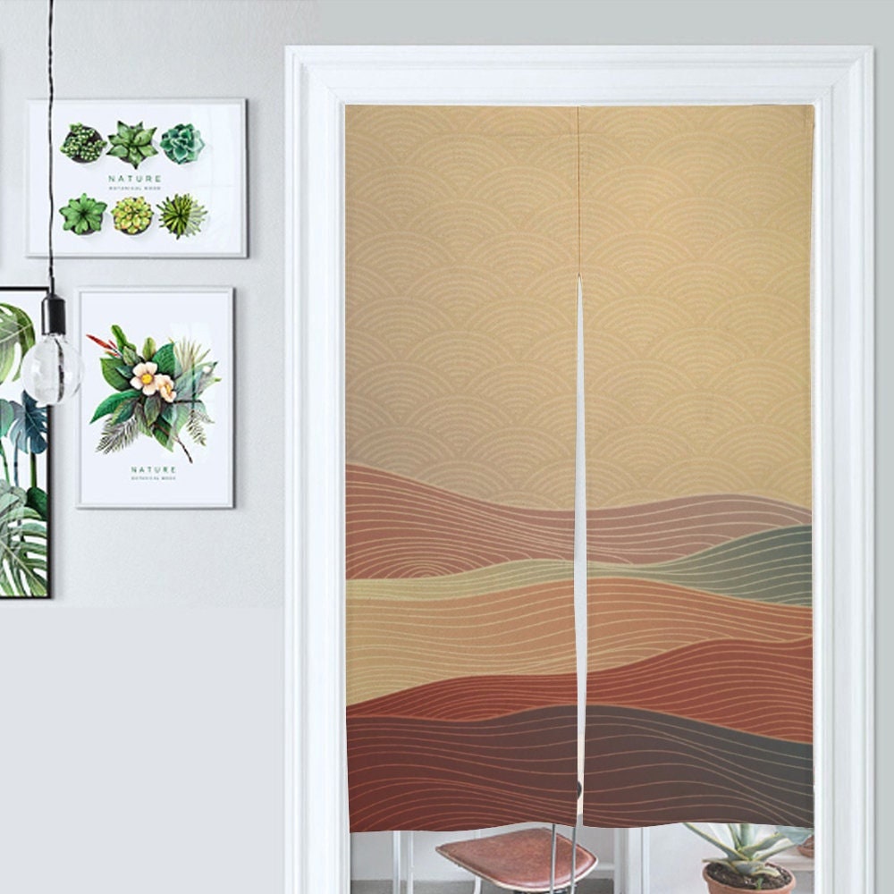 Japanese Noren, Japanese Orange Waves Noren Curtain, Japanese Pattern Hemp Curtain, Doorway Curtain, Door Curtain
