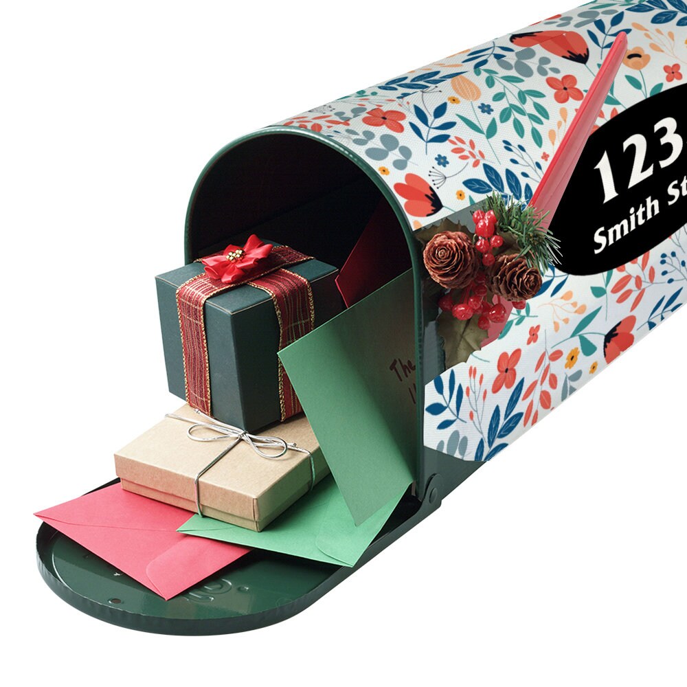 Custom Address Mailbox Covers, Floral Custom Personalized Magnetic Post Box Cover, Waterproof Canvas Stickers,