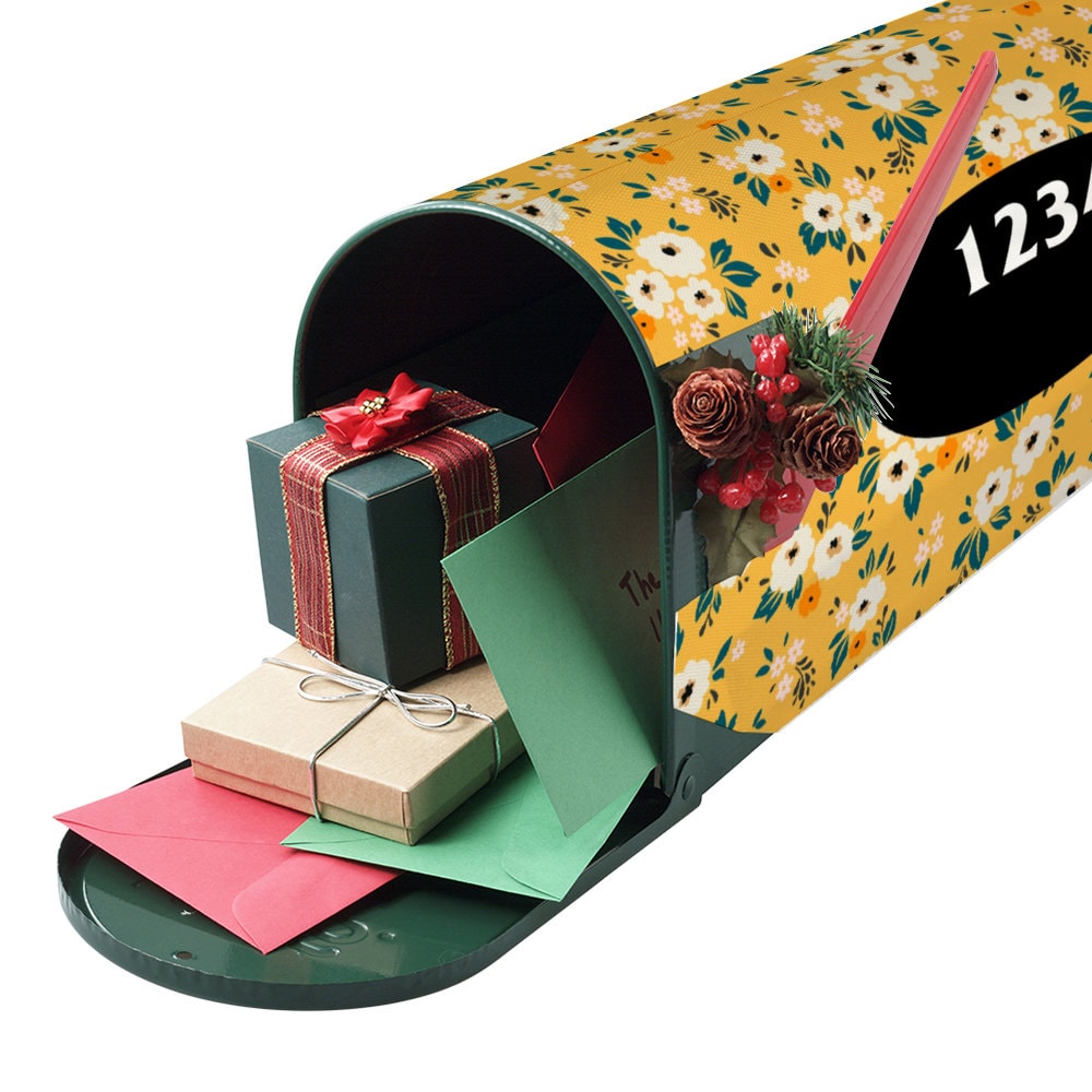Custom Address Mailbox Covers, Floral Custom Personalized Magnetic Mailbox Cover, Waterproof Canvas Stickers,