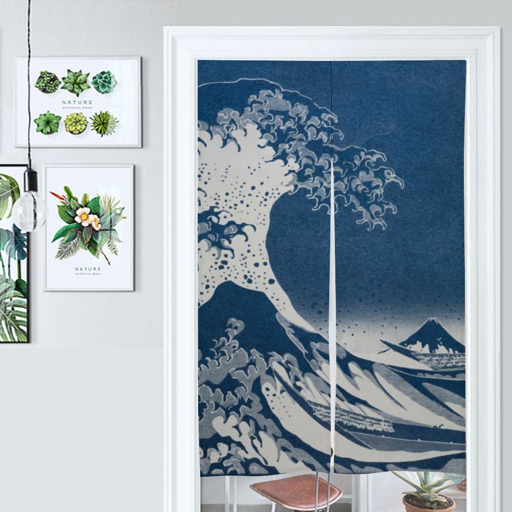 Japanese Noren, Japanese ukiyo-e Style Door Curtain, Japanese Pattern Curtain, Japanese Waves curtain, Door Curtain, Japanese Waves Noren