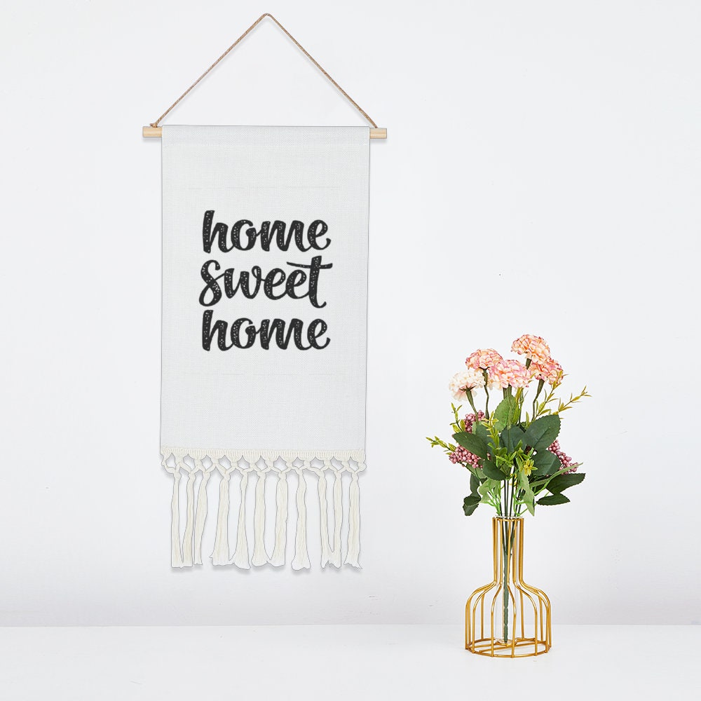 Home Sweet Home, Linen Tapestry with Tassel Cotton Linen Wall Hanging, Wall Hangings Craft Tapestry, Wall Tapestry Tassel, Boho Home Decor