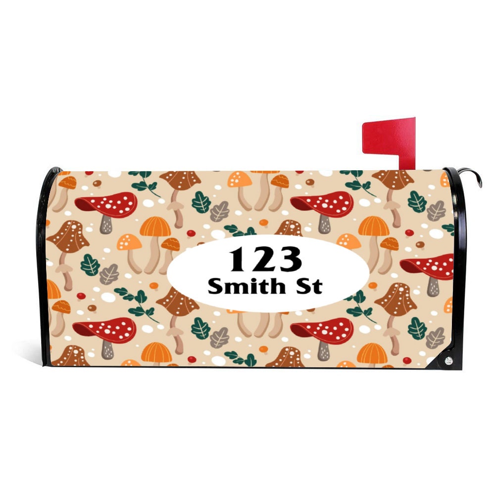 Mushroom Mailbox Cover, Floral Custom Personalized Magnetic Mailbox Cover, Waterproof Canvas Stickers,