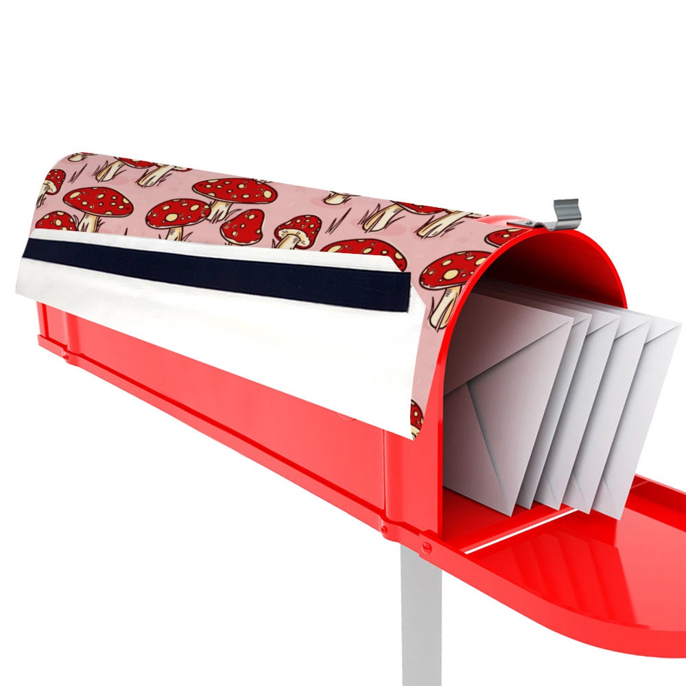 Custom Address Mailbox Covers Magnetic, Pink Mushroom MailBox Cover, Personalized Magnetic Mailbox Cover, Waterproof Canvas Stickers