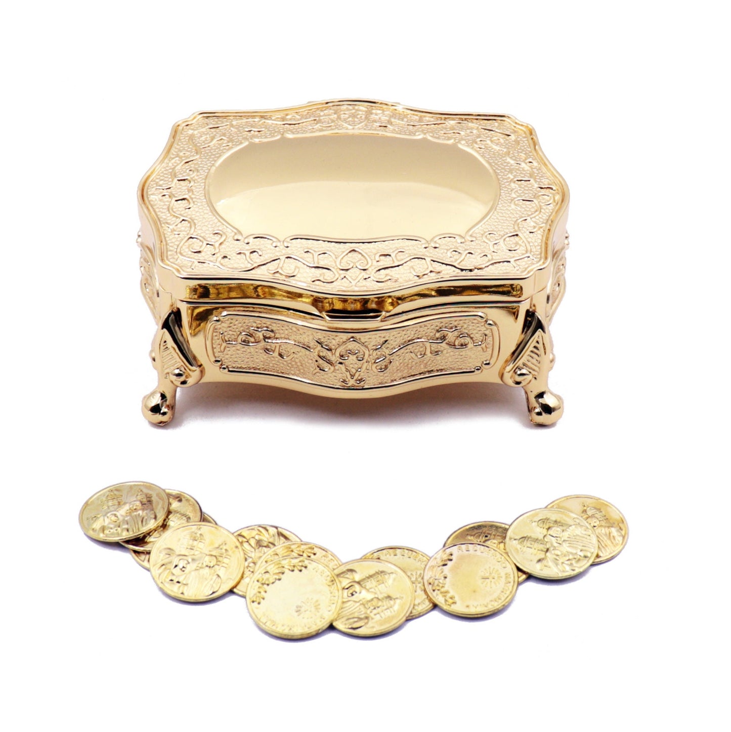 Wedding Arras, Gold Footed Floral Wedding Arras Box with Coins Set, Jewelry Box, Wedding Unity Coins, Arras de Boda, Arras, Wedding Coins