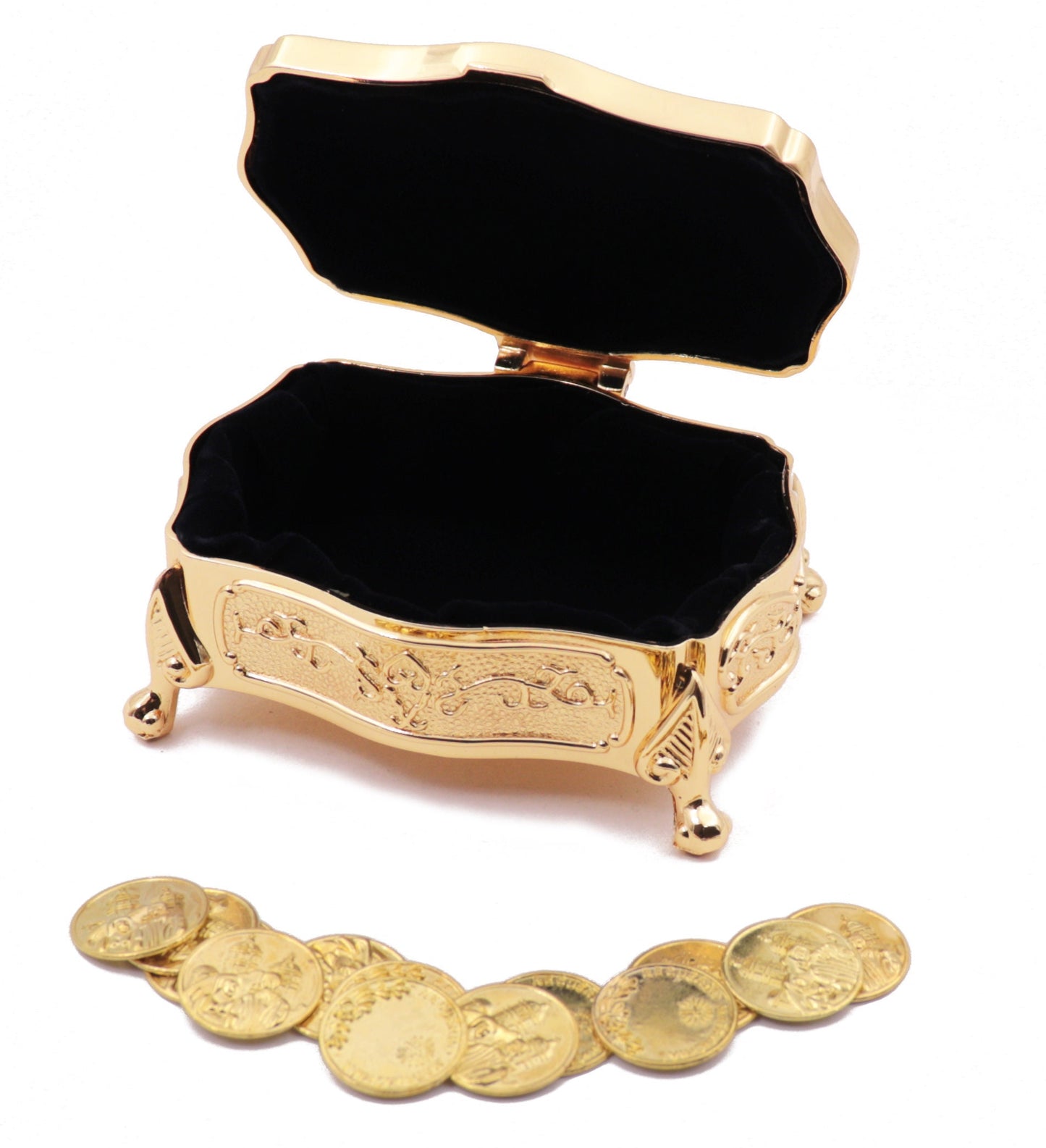 Wedding Arras, Gold Footed Floral Wedding Arras Box with Coins Set, Jewelry Box, Wedding Unity Coins, Arras de Boda, Arras, Wedding Coins