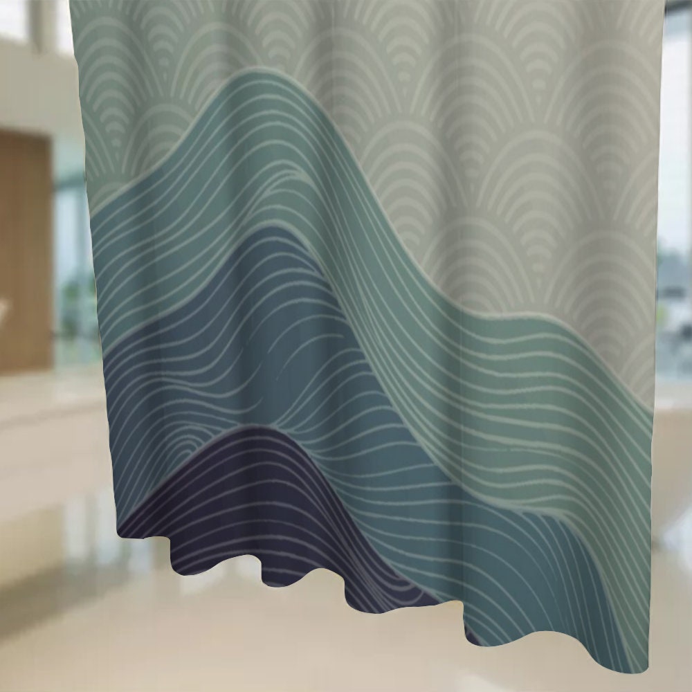 Japanese Art Wave Shower Curtain, Japanese Waves Shower Curtain, Bath Shower Curtain, Japanese Pattern Curtain, Waterproof shower curtain