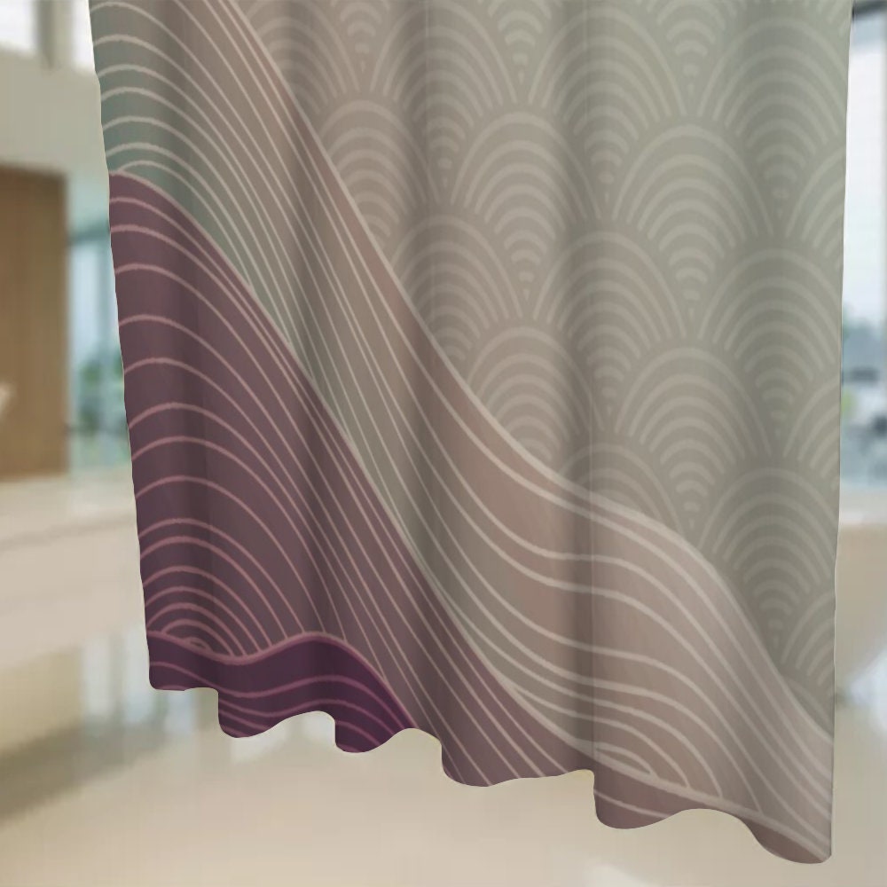 Japanese Art Wave Shower Curtain, Japanese Waves Shower Curtain, Bath Shower Curtain, Japanese Pattern Curtain, Waterproof shower curtain