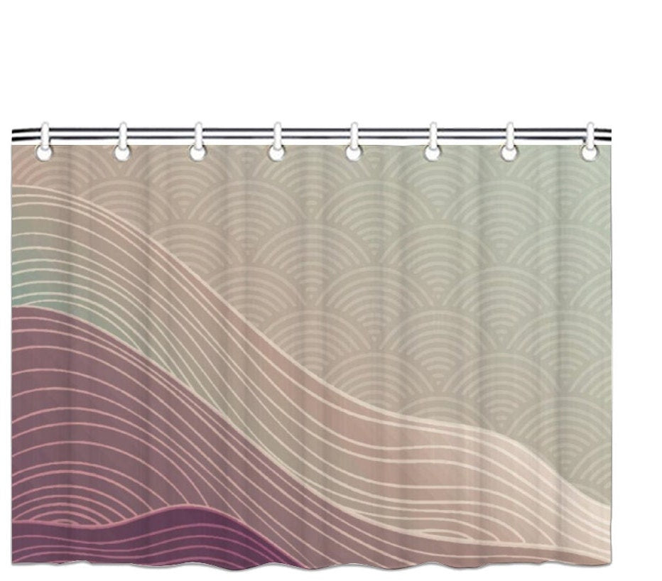 Japanese Art Wave Shower Curtain, Japanese Waves Shower Curtain, Bath Shower Curtain, Japanese Pattern Curtain, Waterproof shower curtain
