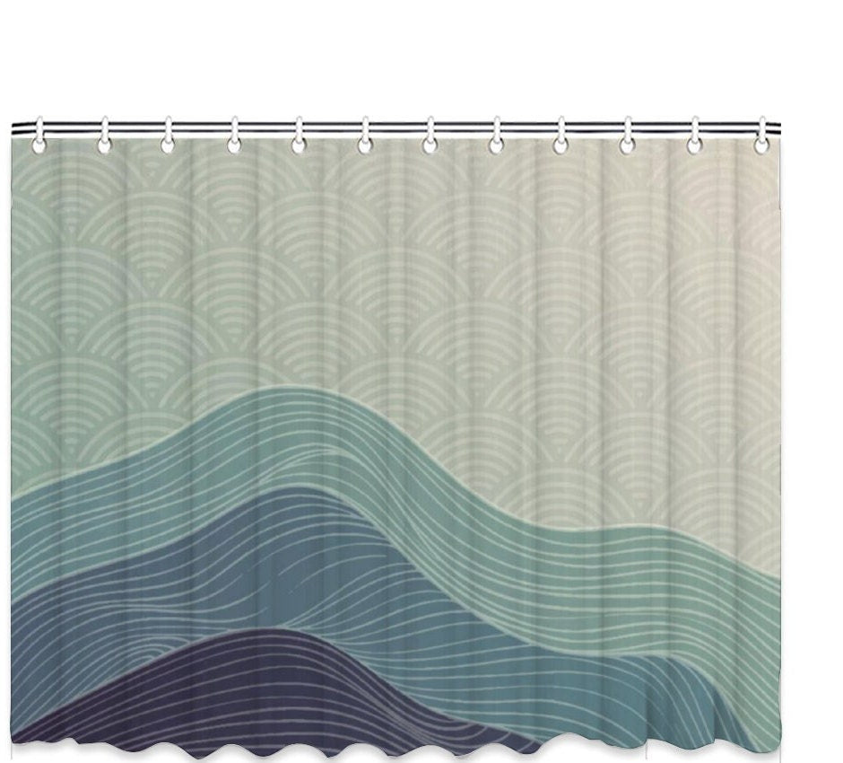 Japanese Art Wave Shower Curtain, Japanese Waves Shower Curtain, Bath Shower Curtain, Japanese Pattern Curtain, Waterproof shower curtain