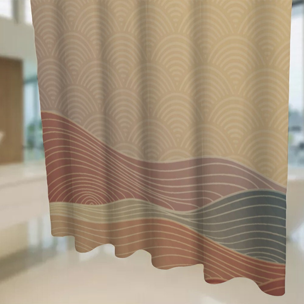 Japanese Art Wave Shower Curtain, Japanese Waves Shower Curtain, Bath Shower Curtain, Japanese Pattern Curtain, Waterproof shower curtain
