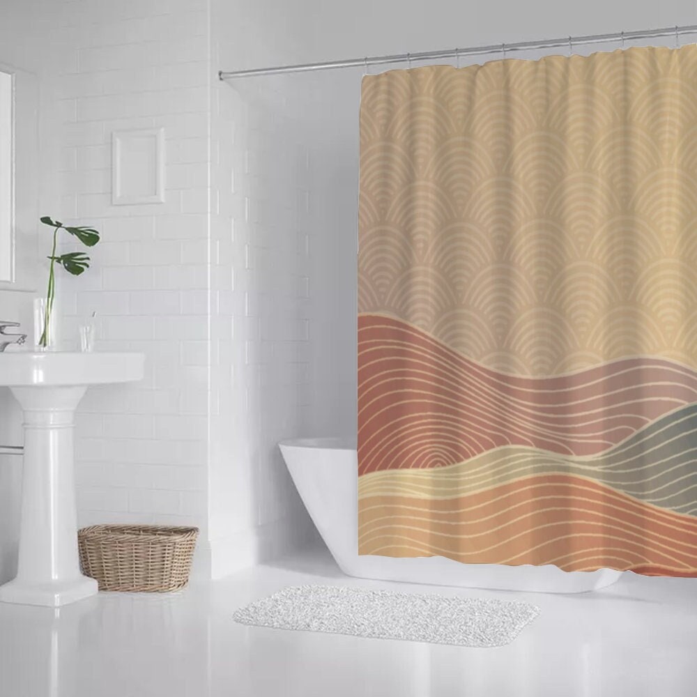 Japanese Art Wave Shower Curtain, Japanese Waves Shower Curtain, Bath Shower Curtain, Japanese Pattern Curtain, Waterproof shower curtain