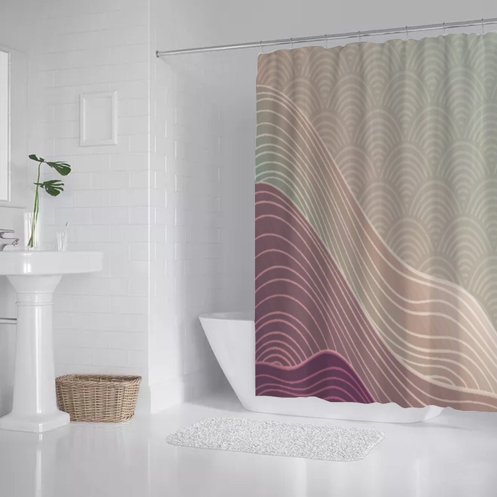 Japanese Art Wave Shower Curtain, Japanese Waves Shower Curtain, Bath Shower Curtain, Japanese Pattern Curtain, Waterproof shower curtain