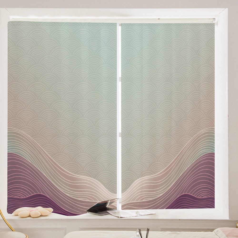 Elegant Chiffon Window Curtains - Translucent Sheer Curtains with Japanese Waves - Two-Piece Set- Product size is one-piece size