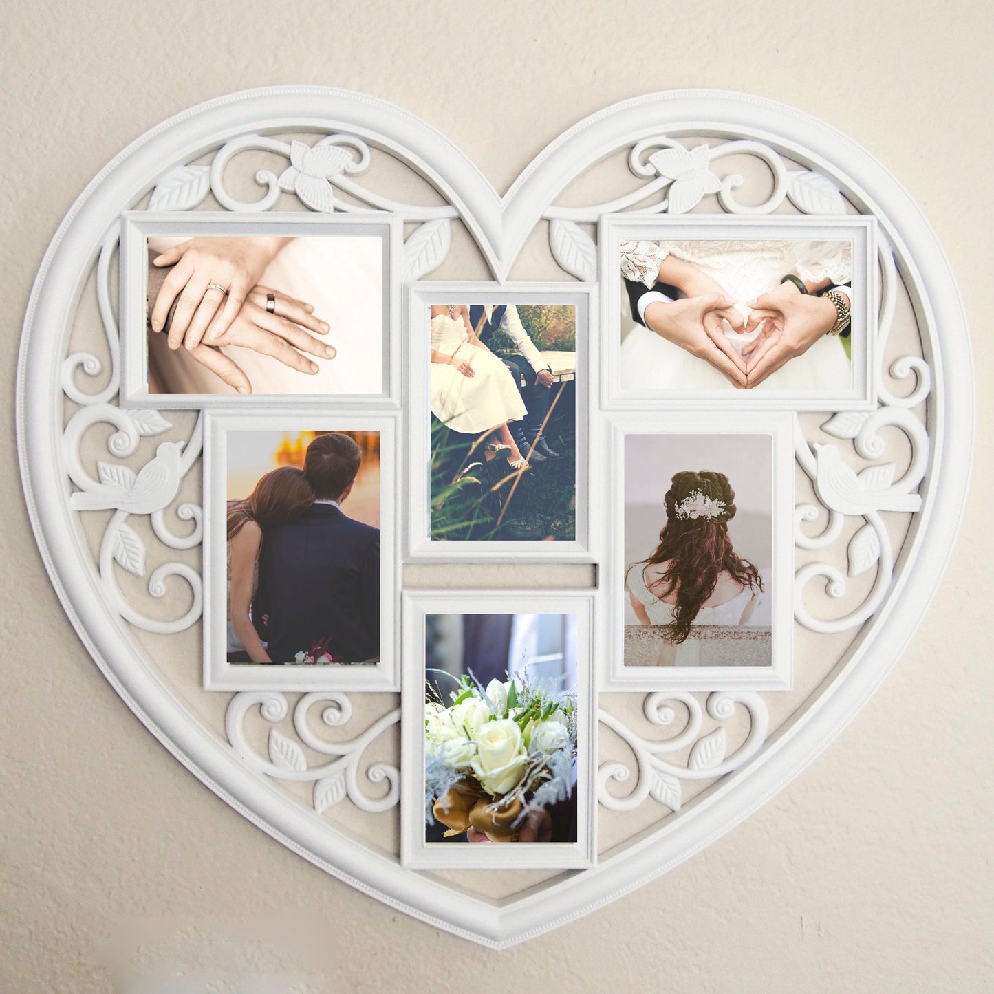 Multi Opening Collage Frame - Heart White Collage Frame, Photo Frame, Decorative Wall Hanging Collage Picture Frame , Wall Collage Frame