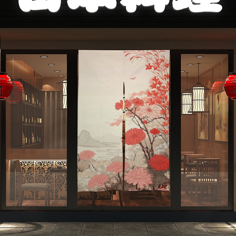 Japanese Wild Flower Landscape Noren, Japanese Doorway Curtain, Japanese Traditional Noren, Room Divider, Door Curtain