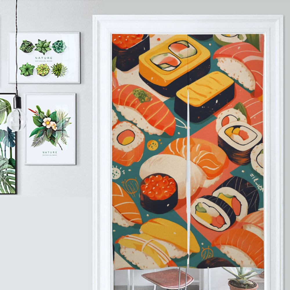 Japanese Noren Door Curtain, Japanese Sushi Art Noren, Kitchen Door Decoration, Restaurant Curtain, Room Divider, Kitchen doorway Curtain