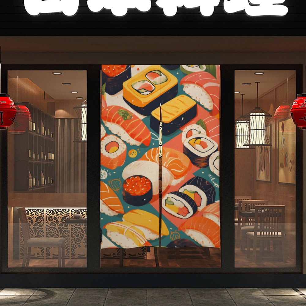 Japanese Noren Door Curtain, Japanese Sushi Art Noren, Kitchen Door Decoration, Restaurant Curtain, Room Divider, Kitchen doorway Curtain