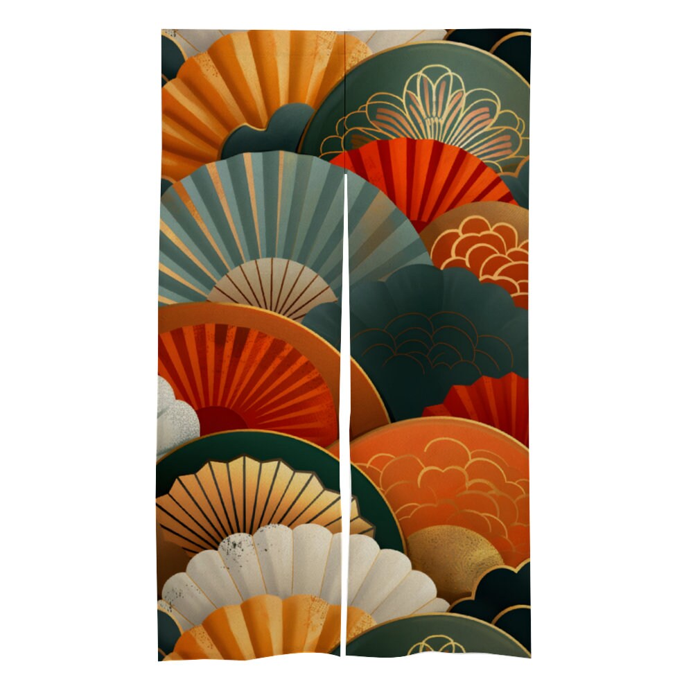 Japanese Fan Noren, Japanese sensu Pattern Door Curtain, Curtain for Home Decoration, Perfect for Doorway, Wall Hanging, Room Dividers