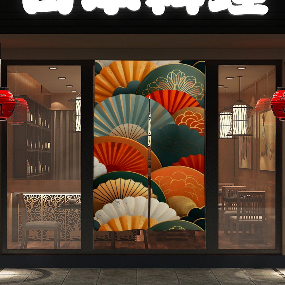 Japanese Fan Noren, Japanese sensu Pattern Door Curtain, Curtain for Home Decoration, Perfect for Doorway, Wall Hanging, Room Dividers