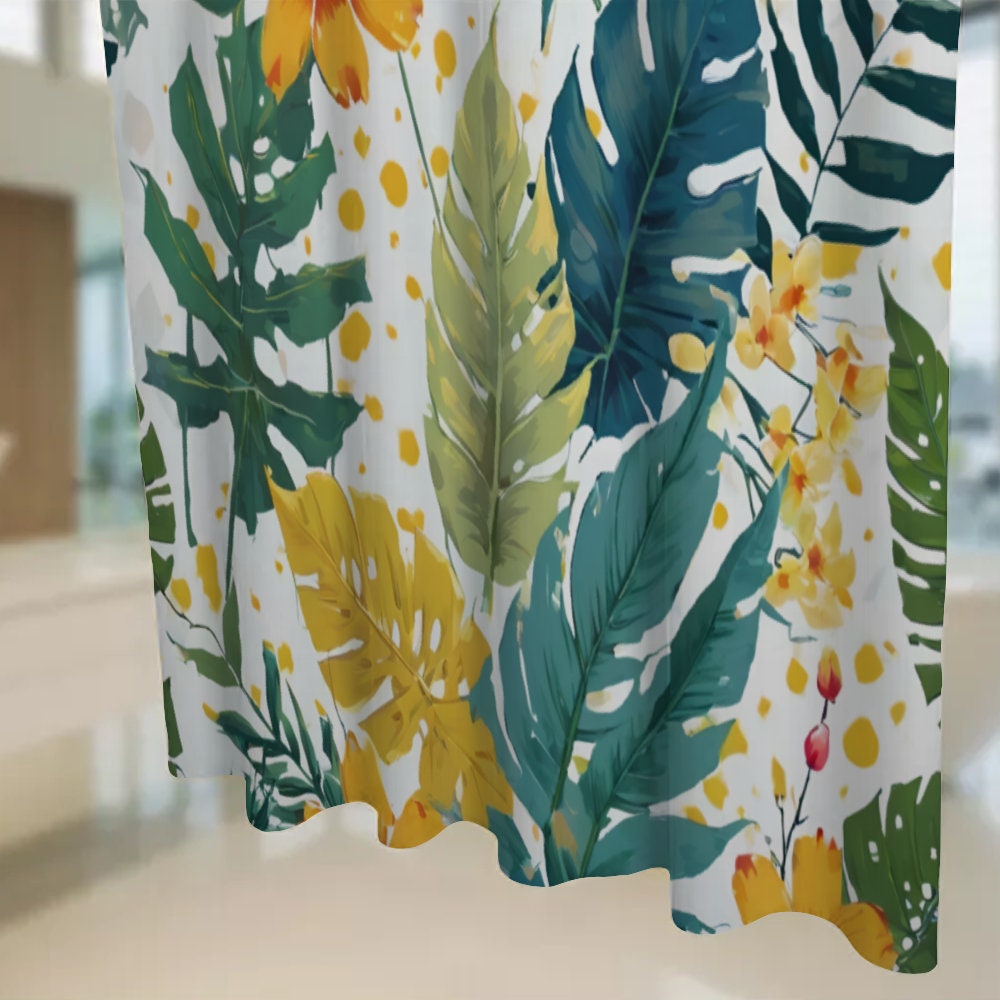 Botanical Shower Curtain - Tropical Floral Forest Modern Fabric Waterproof Bathroom Decor With Hooks - Forest Shower Curtain