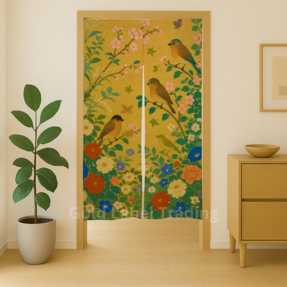 Japanese Noren Curtain, Bird Garden Doorway Curtain, Perfect for Hallway, Entryway Curtain,  Room Dividers, Closet Cover, Wall Hanging Decor