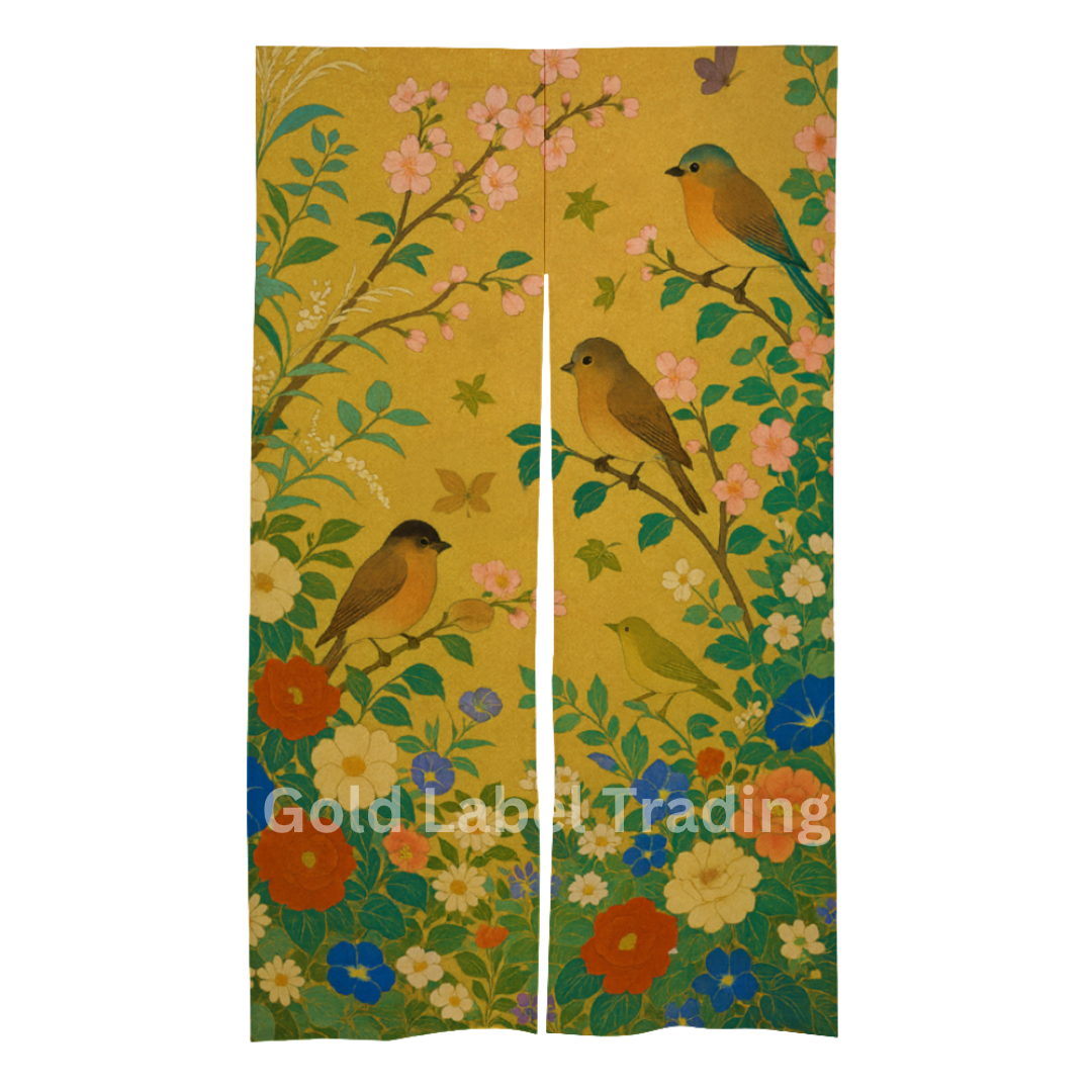 Japanese Noren Curtain, Bird Garden Doorway Curtain, Perfect for Hallway, Entryway Curtain,  Room Dividers, Closet Cover, Wall Hanging Decor