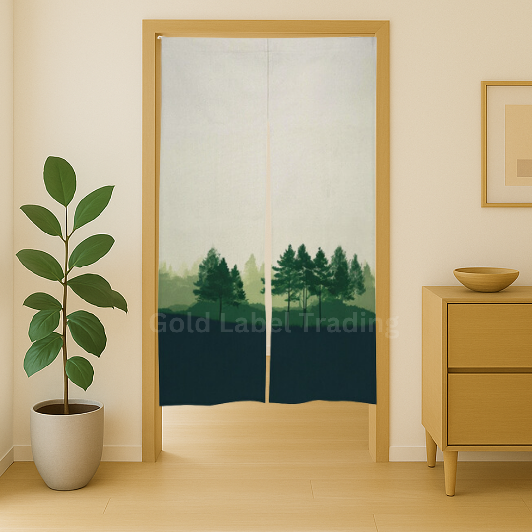 Japanese Noren Curtain, Watercolor Forest Doorway Curtain, Perfect for Hallway, Entryway Curtain,  Room Dividers, Closet Cover, Wall Hanging Decor