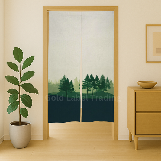 Japanese Noren Curtain, Watercolor Forest Doorway Curtain, Perfect for Hallway, Entryway Curtain,  Room Dividers, Closet Cover, Wall Hanging Decor