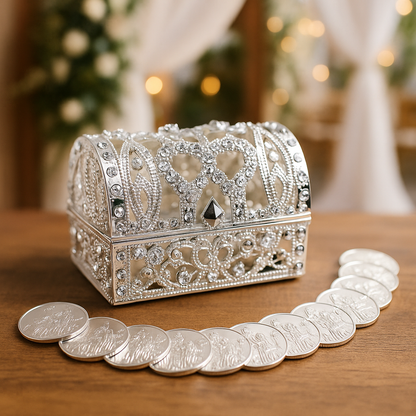 Wedding Arras, Silver Treasure Chest Box Wedding Arras Set with 13 Coins , Arras de Boda, Wedding Coins, Arras para Boda, Wedding Gift Idea