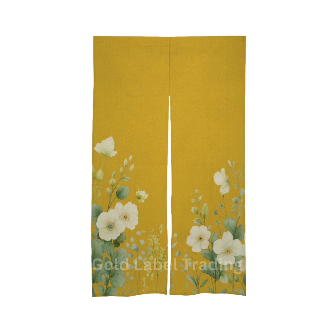 Japanese Noren Curtain, Yellow Floral Doorway Curtain, Perfect for Hallway, Entryway Curtain,  Room Dividers, Closet Cover, Wall Hanging Decor