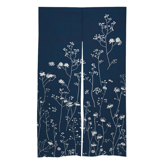 Japanese Noren, Japanese Door Curtain, Navy Blue and White Botanical Door Curtain, Indigo Floral Noren panel, Japanese Vintage Curtain, Japanese Traditional