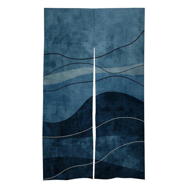 Japanese Noren, Japanese Door Curtain,  Japanese Abstract Blue Wave Curtain, Doorway Curtain, Japanese Traditional Noren Door Curtain, Japanese Wave curtain