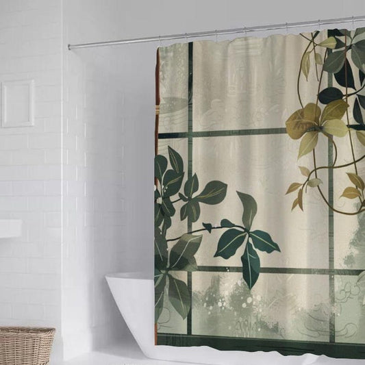 Greenery Theme Shower Curtain, Botanical Shower Curtain, Bath Shower Curtain, Modern Bathroom Decor, Waterproof shower curtain