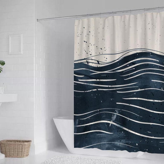 Ocean Waves Shower Curtain, Modern Nautical Design, Bath Shower Curtain, Modern Bathroom Decor, Coastal Bathroom Decor, Waterproof