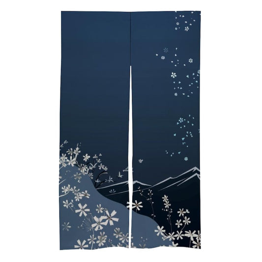 Japanese Noren, Japanese Door Curtain, Floral Mountain Doorway Curtain, Indigo Floral Noren panel, Japanese Vintage Curtain, Japanese Traditional Door Curtain