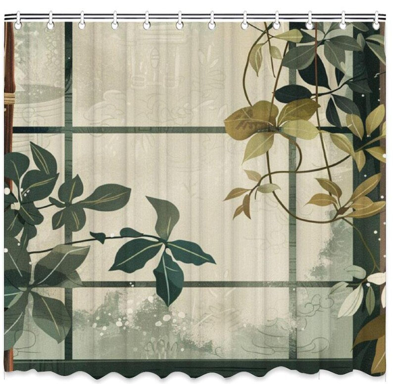 Greenery Theme Shower Curtain, Botanical Shower Curtain, Bath Shower Curtain, Modern Bathroom Decor, Waterproof shower curtain