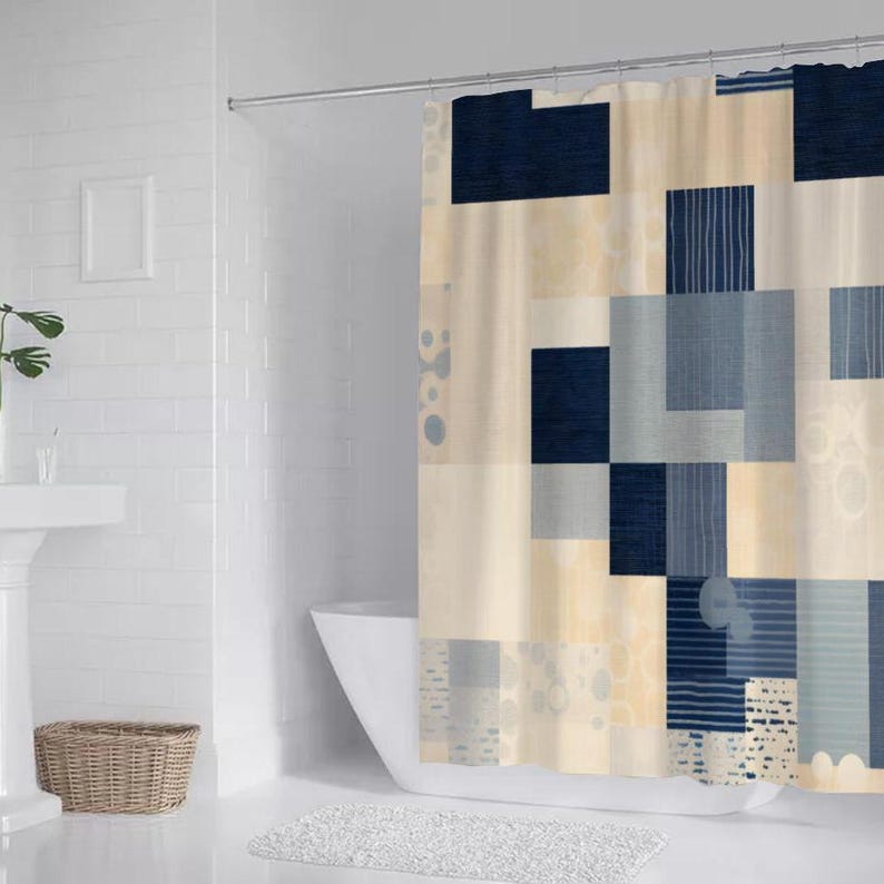 Shower Curtain, Modern Geometric Design Bathtub Curtain, Bath Shower Curtain, Modern Bathroom Decor, Waterproof Shower Curtain