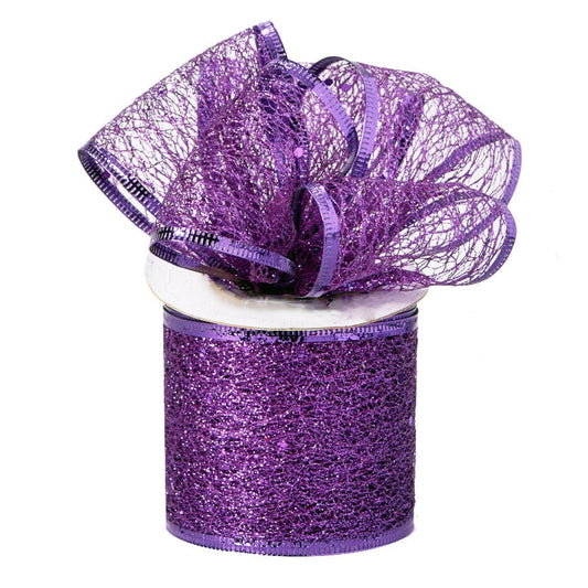 Decorative Tulle Glitter Ribbon Weave Mesh Wrap Ribbon Roll 2.5 inch x 10 Yard, Purple