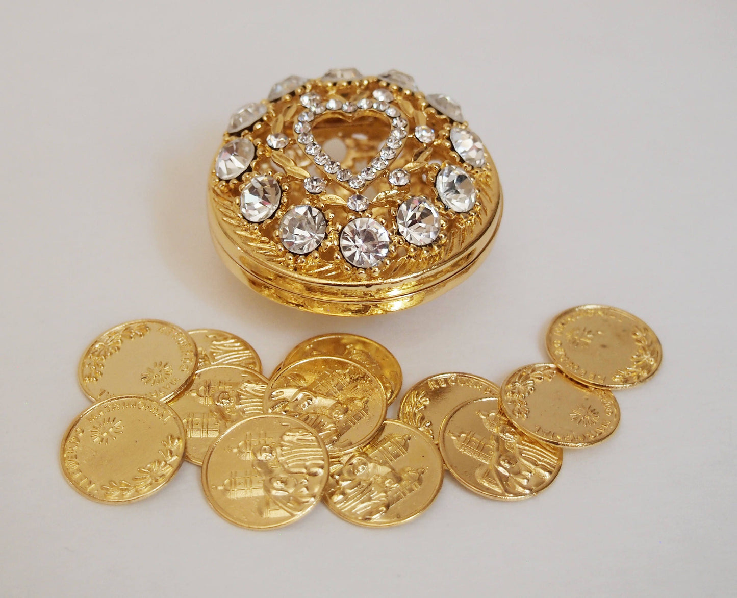 JOICE Round Gold Decorative Rhinestone Wedding Arras Box Set, Wedding Unity Coins, Wedding favor, Wedding Arras, Arras de Boda