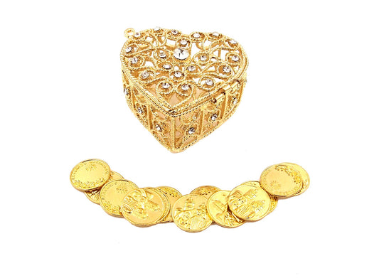 Wedding Arras, Decorative Rhinestone Heart Shape Wedding Arras, with Coins, Ring Box, Wedding Unity Coins, Arras de Boda, Wedding Coins