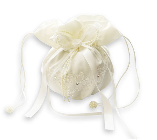 Bridal bag, Money bag, Wedding Money Bag, Dollar Dance Bag, Wedding Drawstring Bridal Favor Accent Money Bag with Satin Flower, Ivory