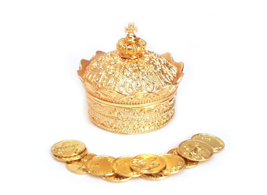 Wedding Arras, Elegant Gold Crown Wedding Arras with 13 coins set, Arras de Boda, Unity Box for Catholic Wedding, Great Wedding Gift Idea