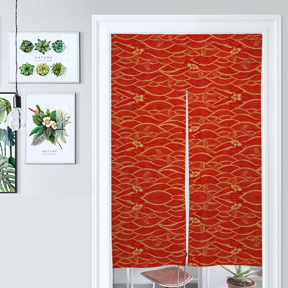 Japanese Noren, Japanese Door Curtain,  Japanese Pattern Hemp Curtain, Red Door Curtain 34" x 56"